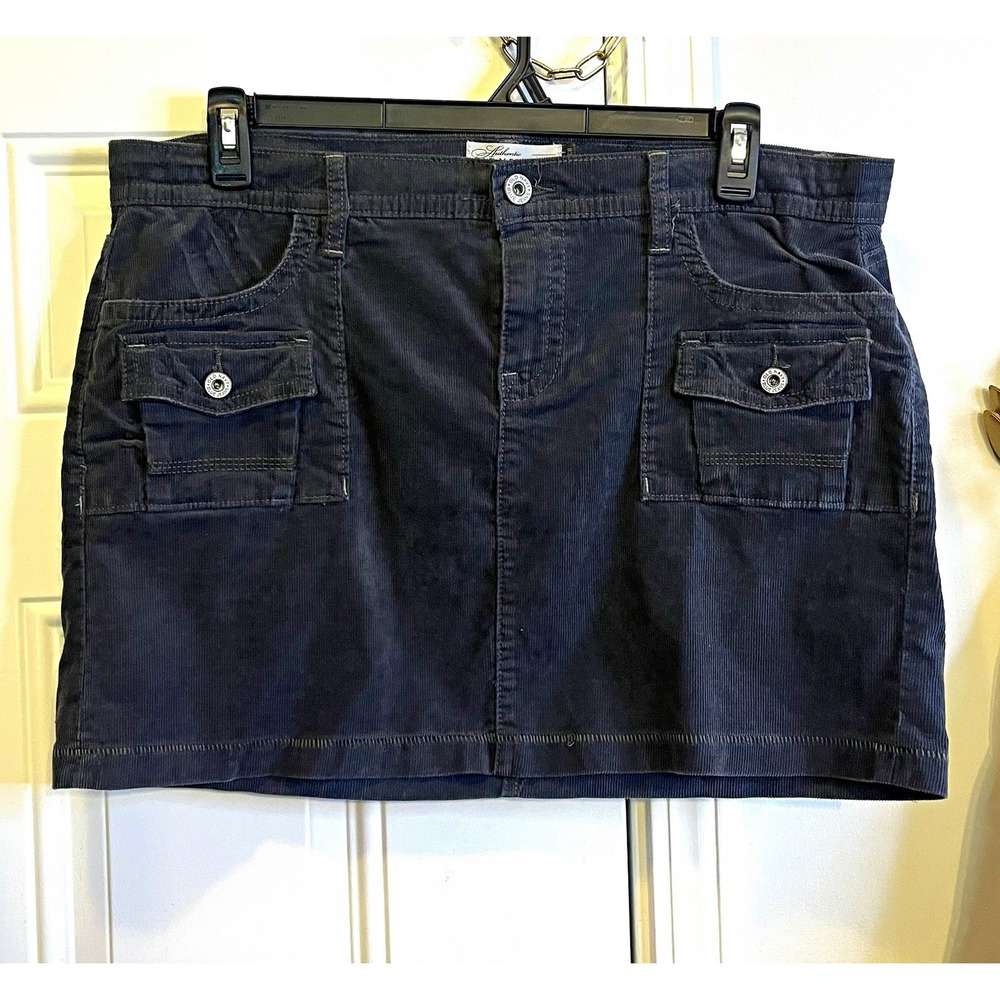 Vintage Y2K 00s Ultra Low Rise Old Navy Corduroy Cargo Mini Skirt Size 14 Gray
